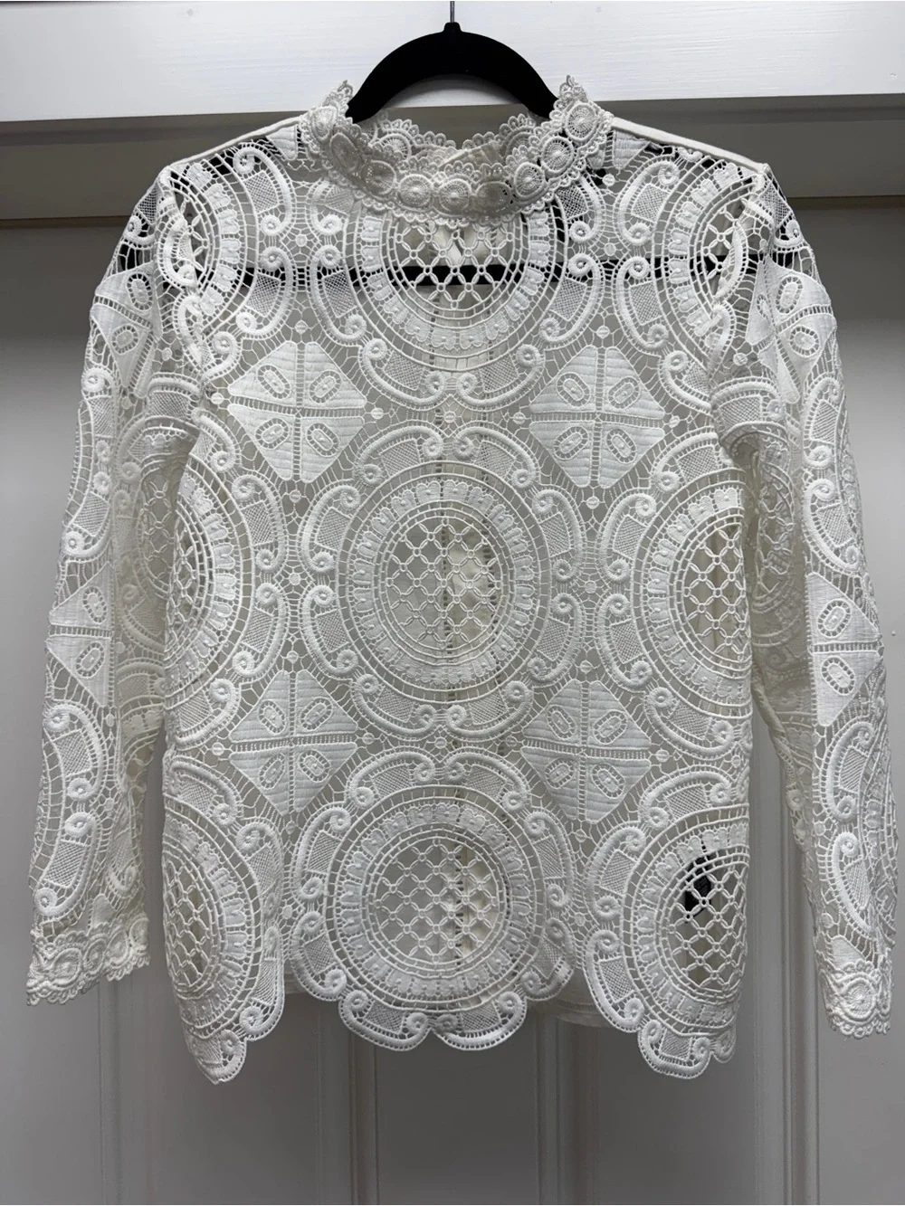 Anthropologie White Circular Lace High-Neck Blouse